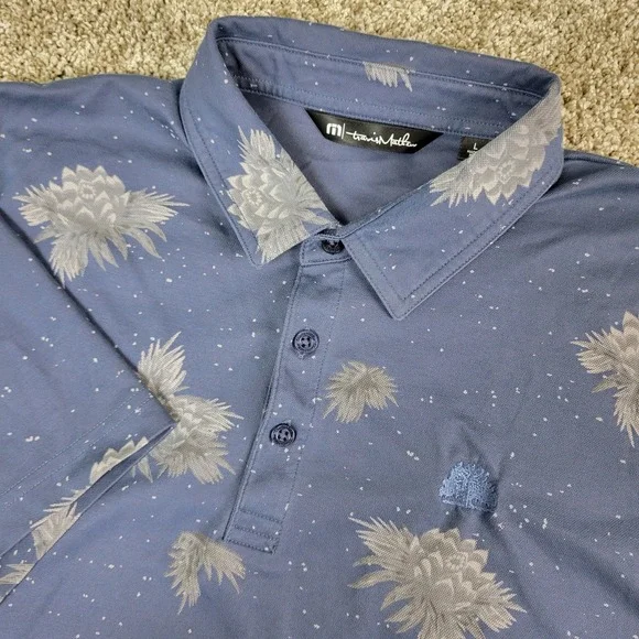 Travis Mathew Mens Large Gray AOP Floral Performance Stretch Polo Short Sleeve - Picture 1 of 6